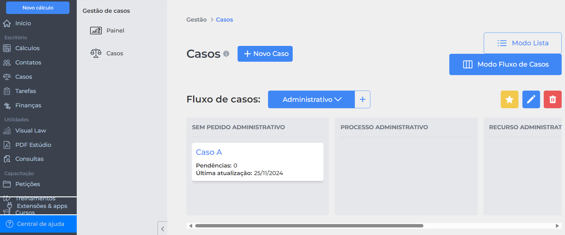 Funcionalidade Modo Fluxo de Casos