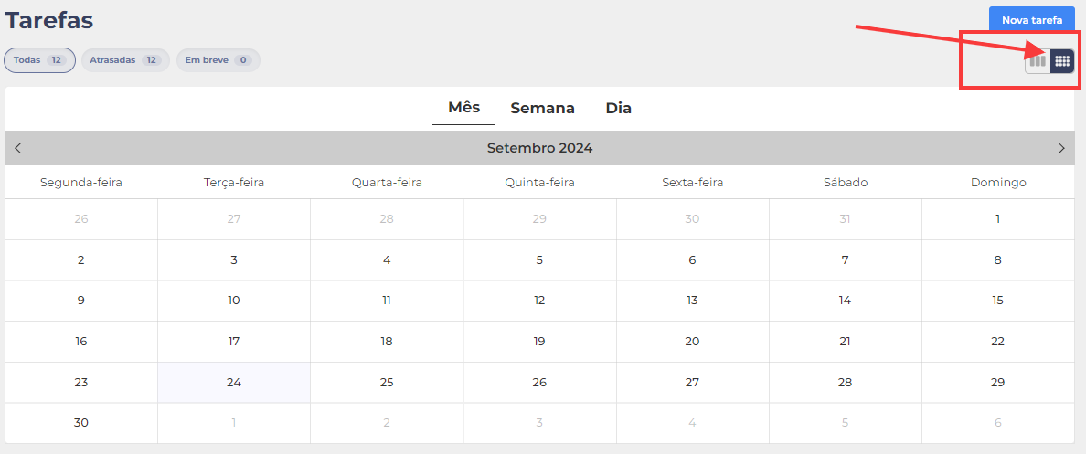 Funcionalidade tarefas calendário