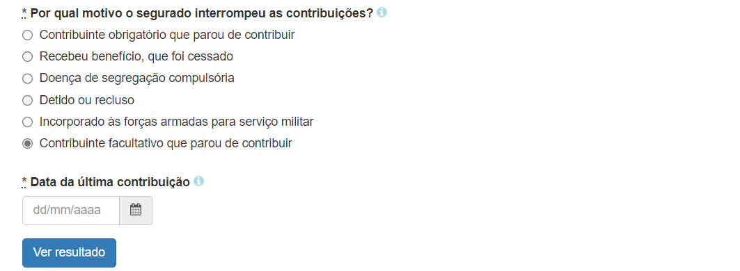 Calculadora de Qualidade de Segurado Contribuinte facultativo