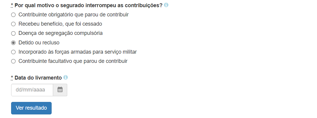 Calculadora de Qualidade de Segurado Detido ou recluso